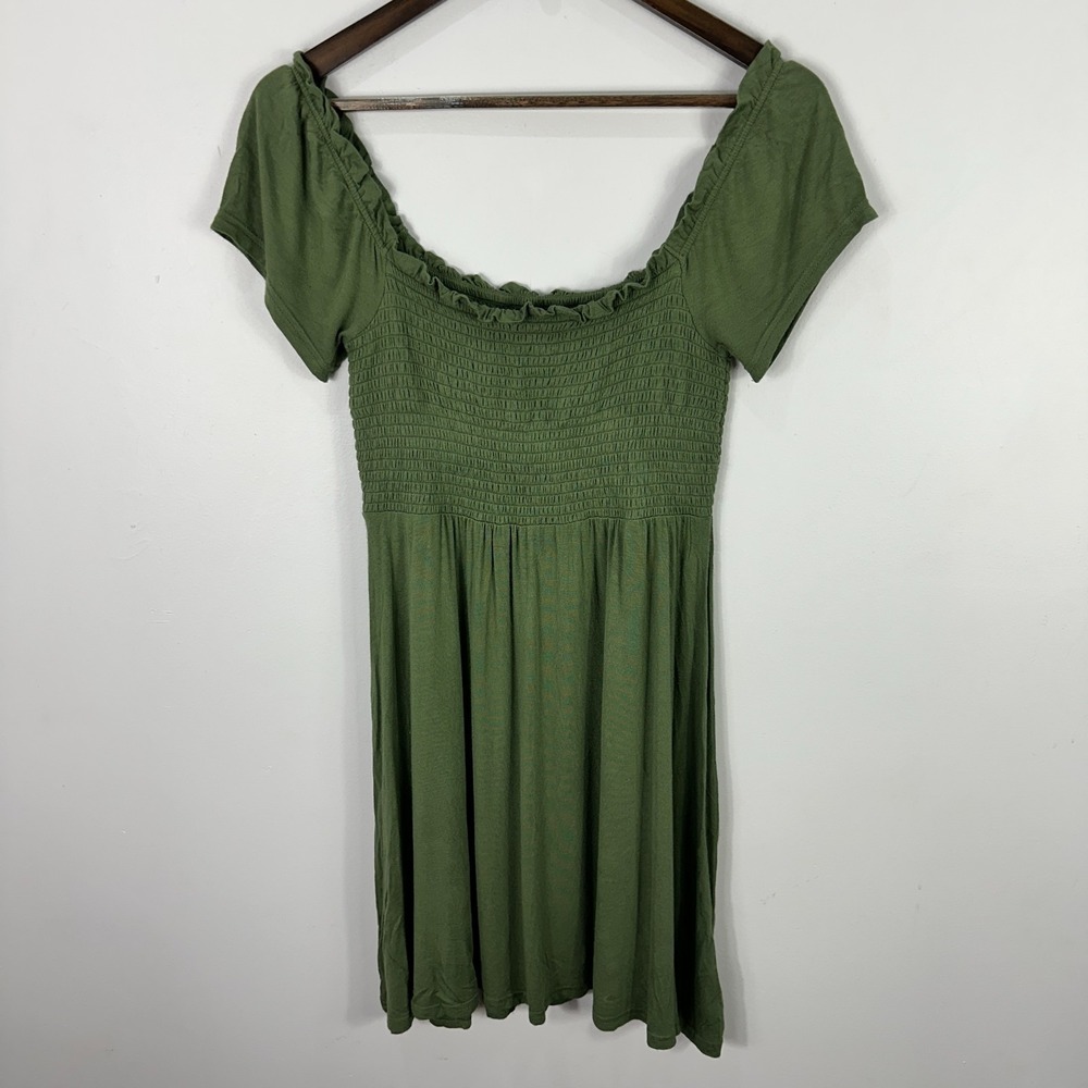 GAP Dress Women Medium Green Smocked Bodice Puff Sleeve Cottagecore Boho Prairie